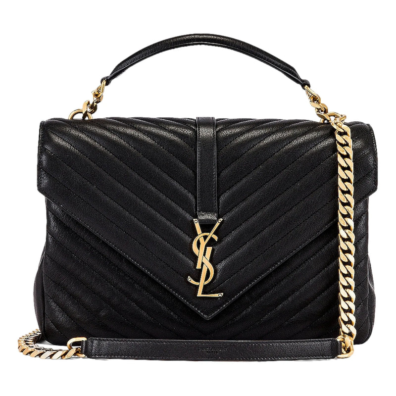 Saint Laurent College Monogram Large Shoulder Bag Black Quilted Leather