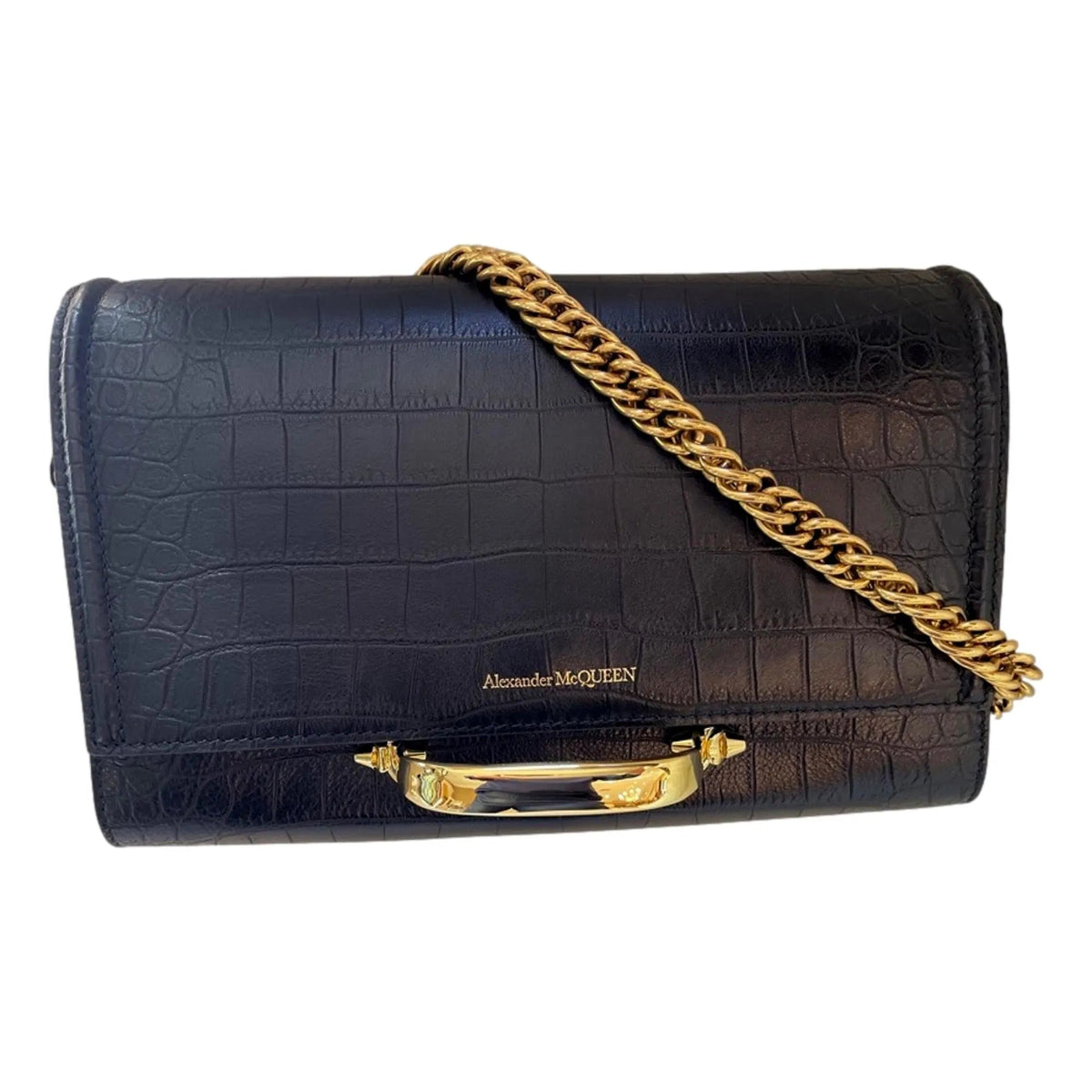 Alexander McQueen / The Black Leather Croc Shoulder Bag - Handbags - Clayton's Online Store