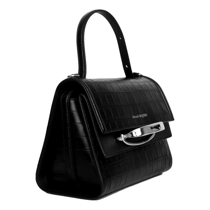 Alexander McQueen / The Croc Print Leather Black Satchel - Handbags - Clayton's Online Store