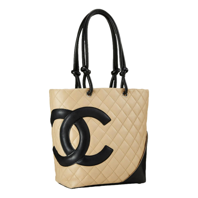 Chanel Cambon Ligne Beige Quilted Calfskin Leather Small Tote Bag