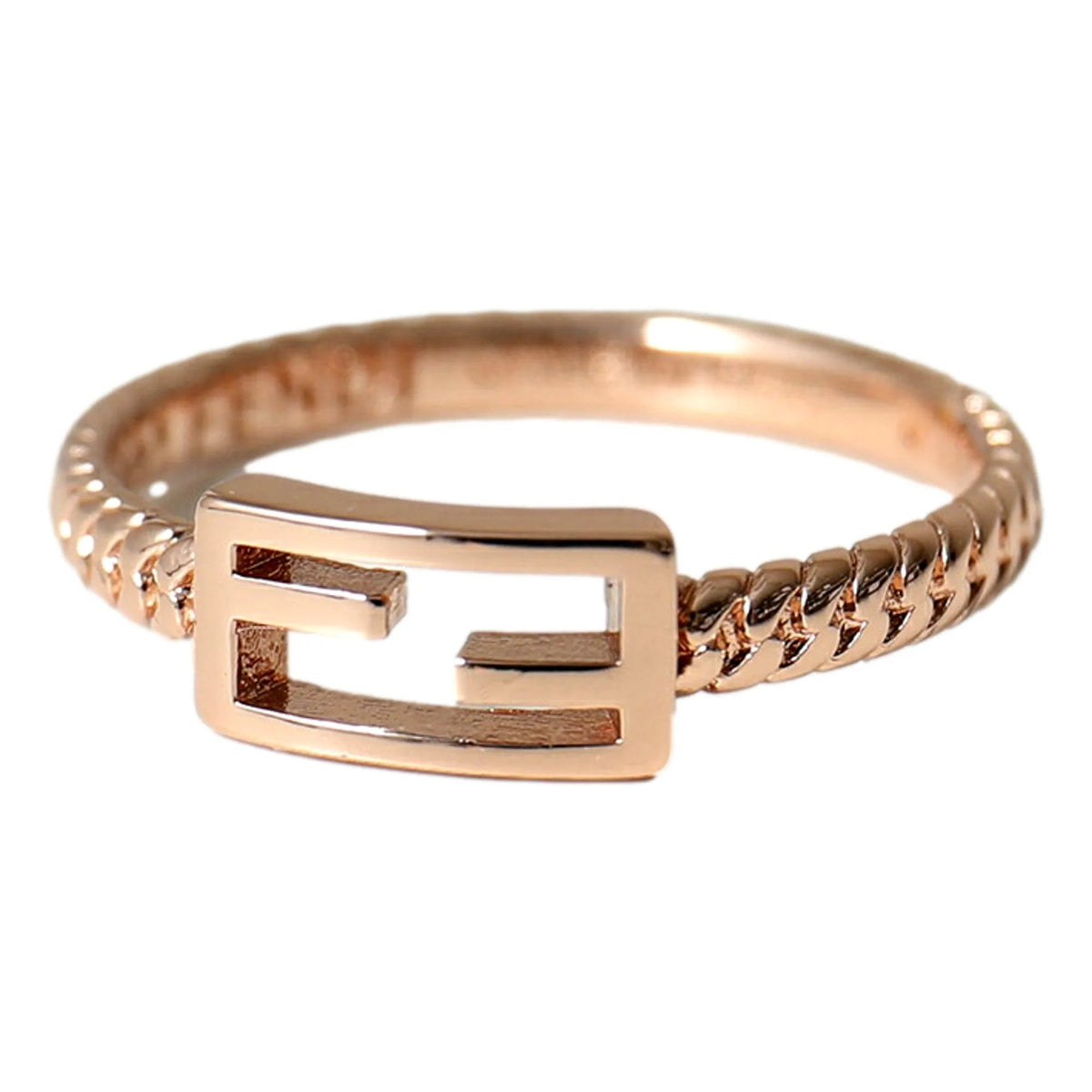 Fendi Baguette FF Logo Ring Rose Gold Twist Metal Band Size Large - Jewelry - Clayton's Online Store