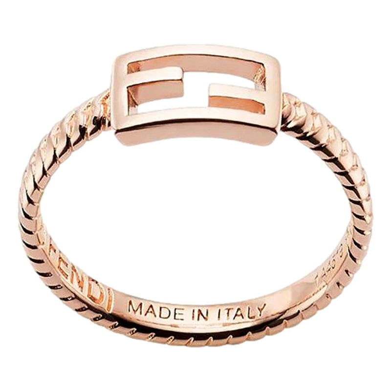 Fendi Baguette FF Logo Ring Rose Gold Twist Metal Band Size Large - Jewelry - Clayton's Online Store