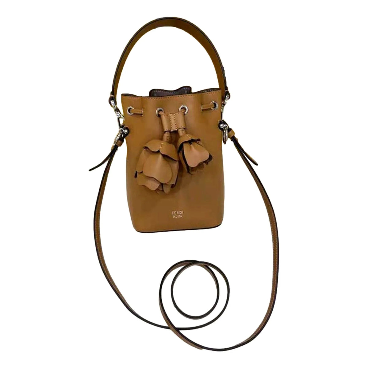 FENDI Calfskin F is 3D Flower Mini Mon Tresor Bucket Bag Brown Tan - Handbags - Clayton's Online Store