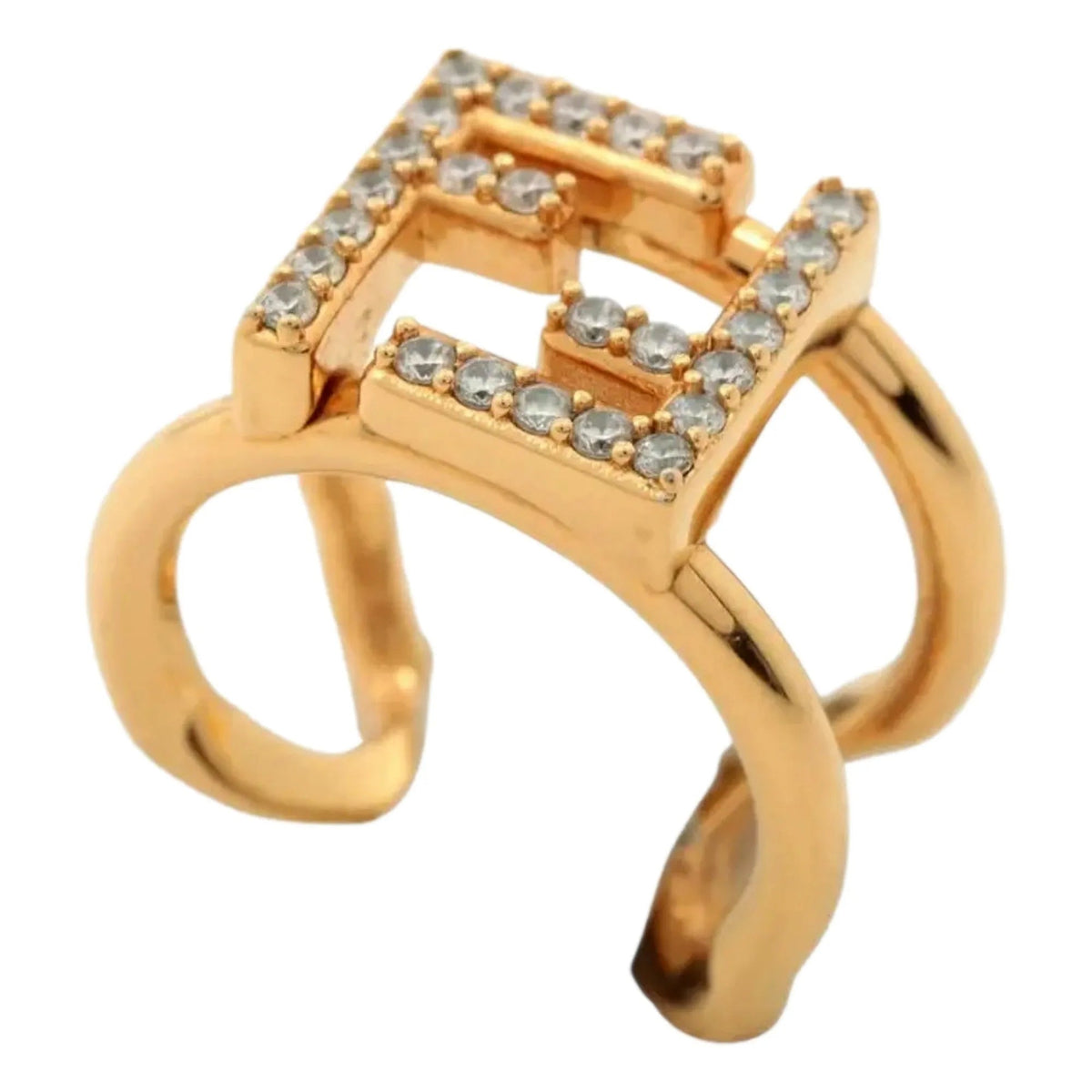 Fendi FF Anello Gold and Crystal Embellished Ring Large - Jewelry - Clayton's Online Store