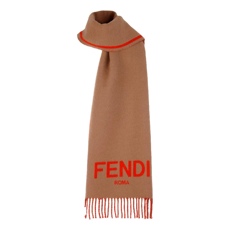 Fendi Roma Cashmere Scarf Beige Orange Logo - Scarves and Shawls - Clayton's Online Store