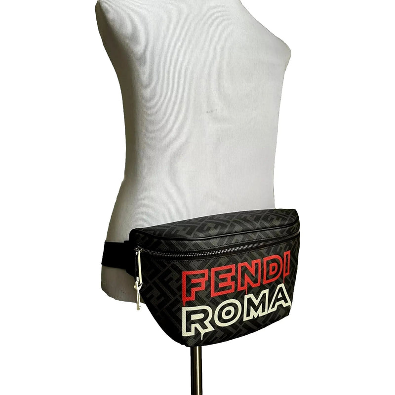 Fendi Roma Fendigraphy Nero and Rosso Leather Belt Bag - Handbags - Clayton's Online Store