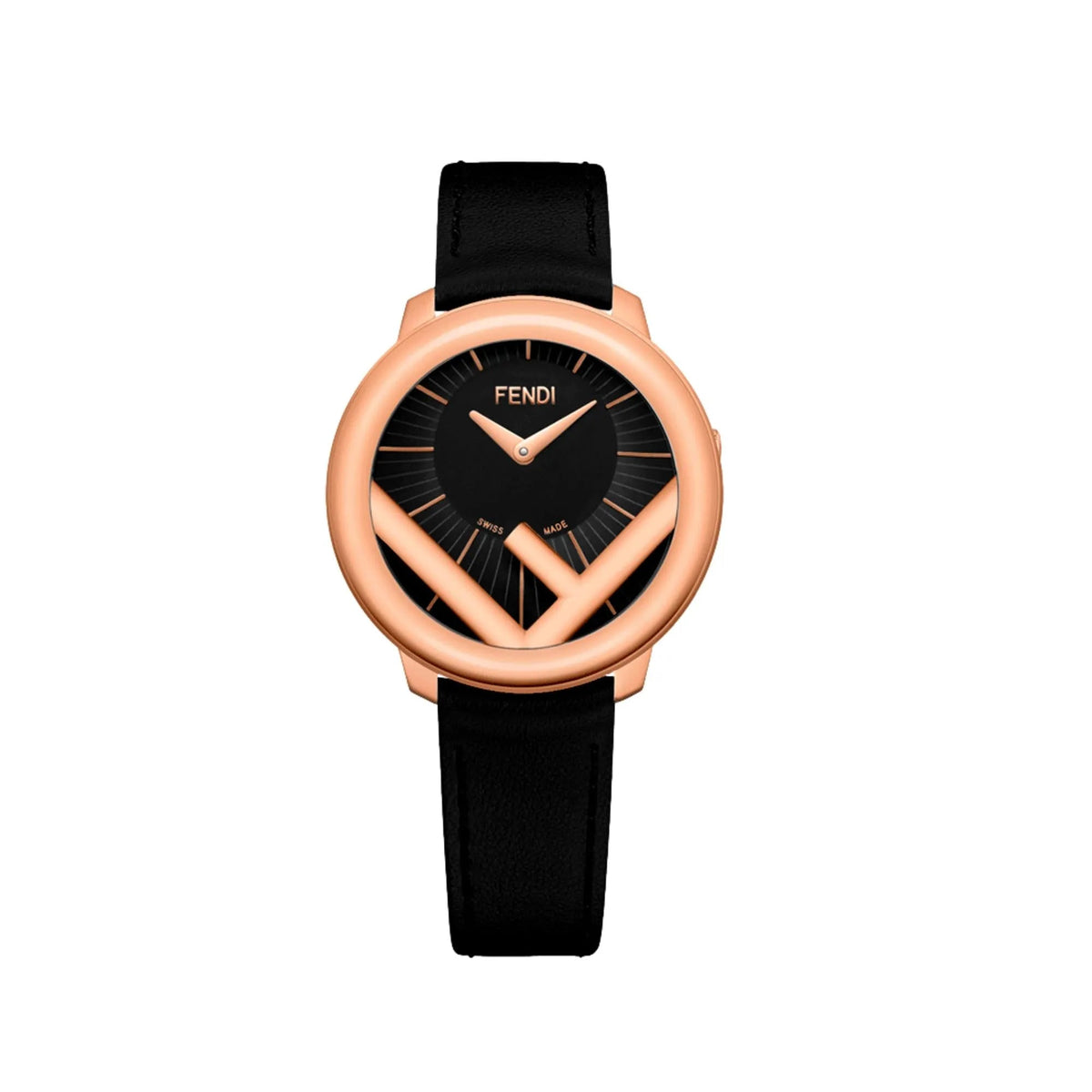 Fendi Runaway Rose Gold Black Calf Leather 36 MM Fashion Watch - Jewelry - Clayton's Online Store