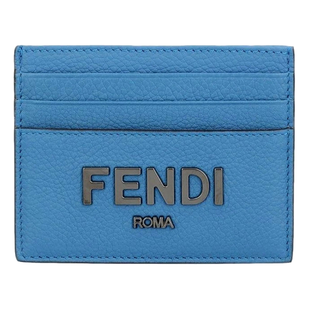 Fendi Signature Fiordaliso Blue Grained Leather Card Case Wallet - Wallets - Clayton's Online Store