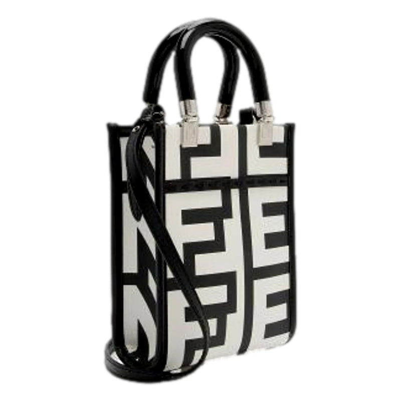 Fendi Sunshine Nero and Blanco Calfskin Leather Mini Bag - Handbags - Clayton's Online Store