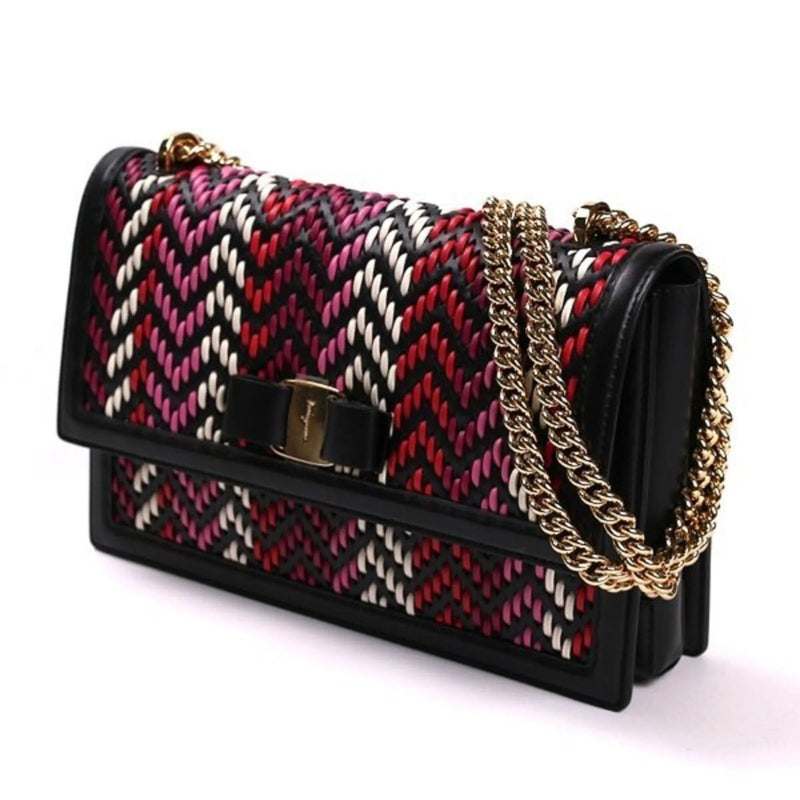 Ferragamo Ginny Multi Pink and Red Plaited Calf Leather Shoulder Bag - Handbags - Clayton's Online Store