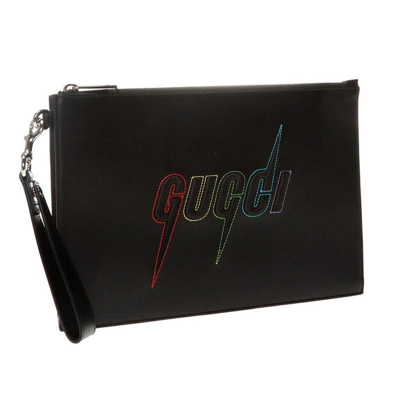 Gucci Blade Embroidered Black Leather Pouch Wristlet Bag - Handbags - Clayton's Online Store