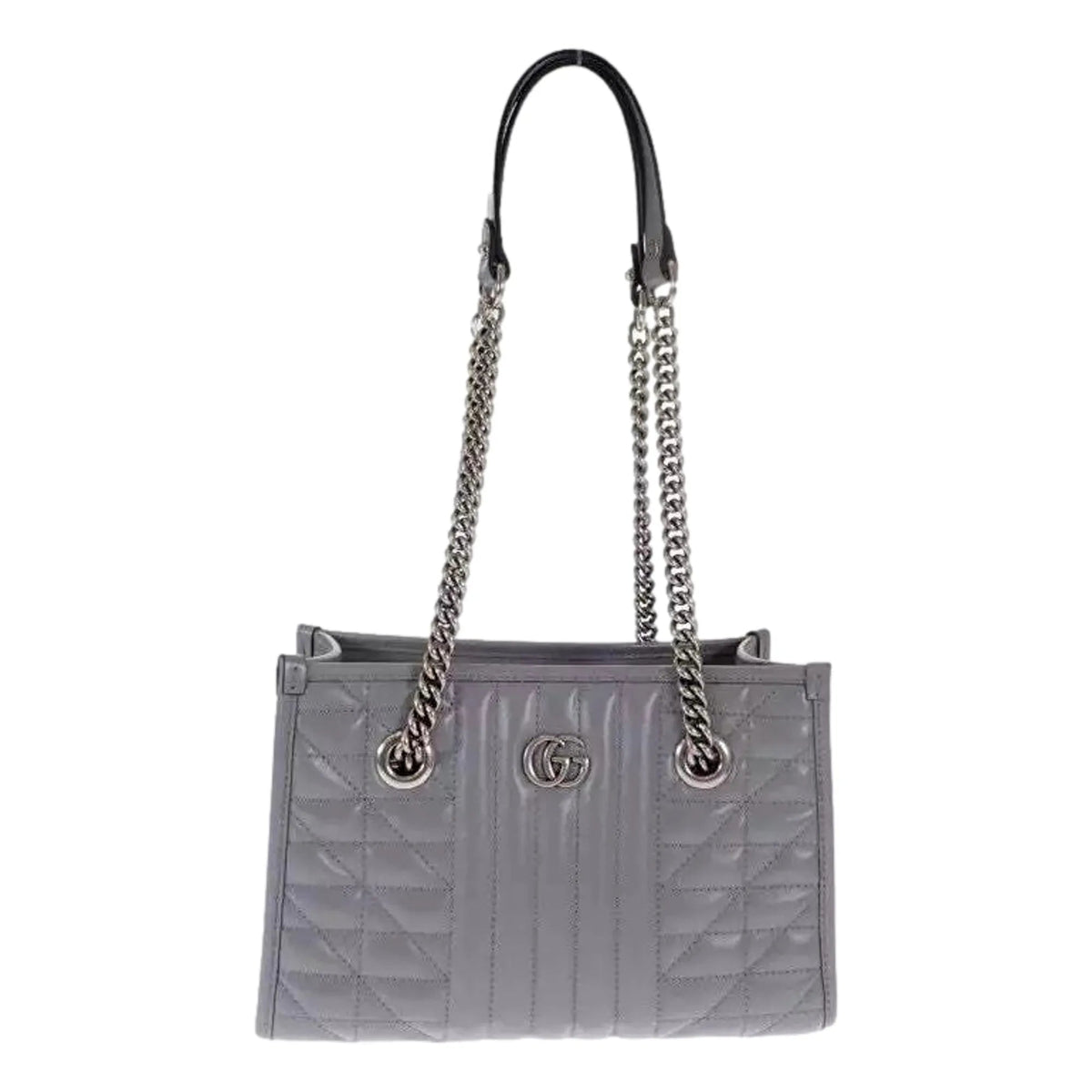 Gucci GG Marmont Silver Medium Chain Shoulder Tote Bag Gray Leather - Handbags - Clayton's Online Store