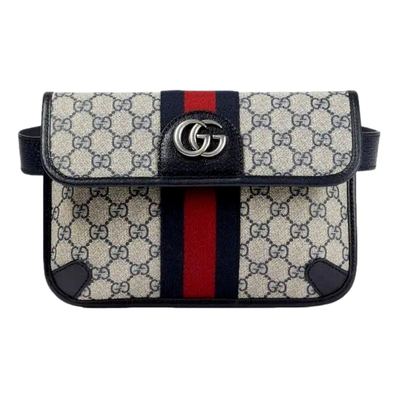 Gucci Ophidia Flap Belt Bag GG Beige Coated Canvas Navy and Red - Handbags - Clayton's Online Store