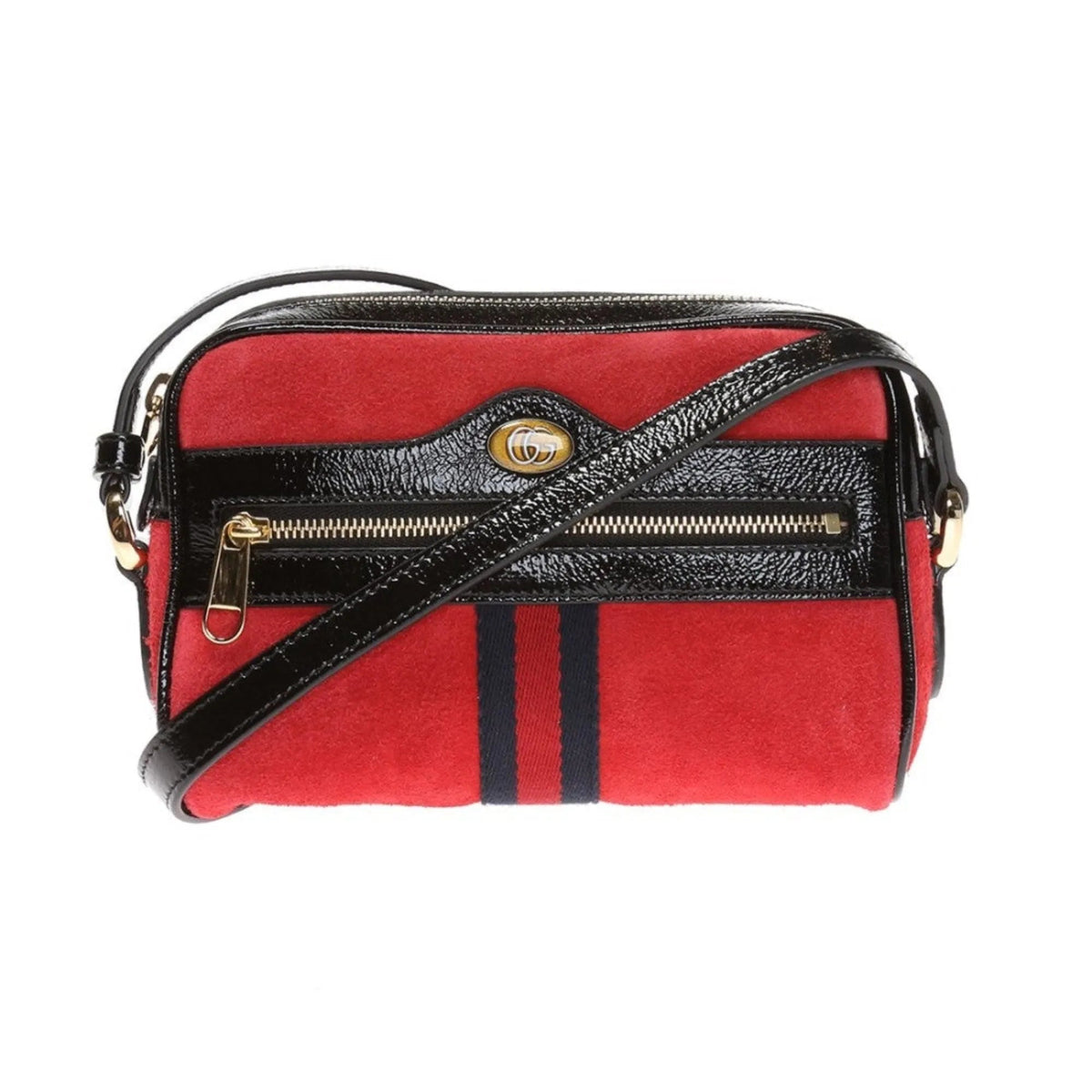 Gucci Ophidia Red Suede Patent Web Mini Shoulder Bag - Handbags - Clayton's Online Store