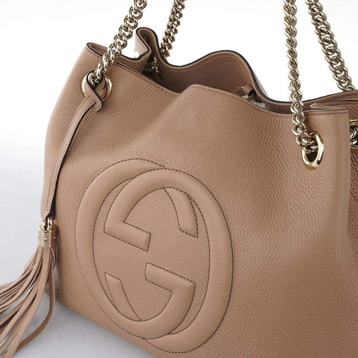 Gucci Soho Camelia Beige Cellarius GG Logo Leather Chain Tote Bag - Handbags - Clayton's Online Store