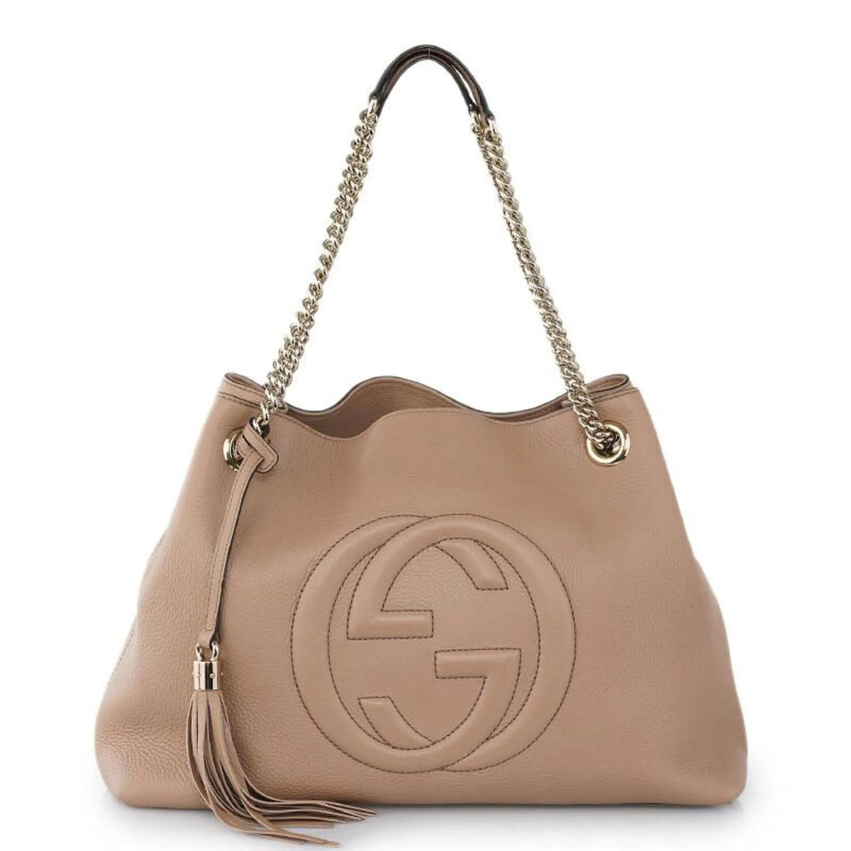 Gucci Soho Camelia Beige Cellarius GG Logo Leather Chain Tote Bag - Handbags - Clayton's Online Store