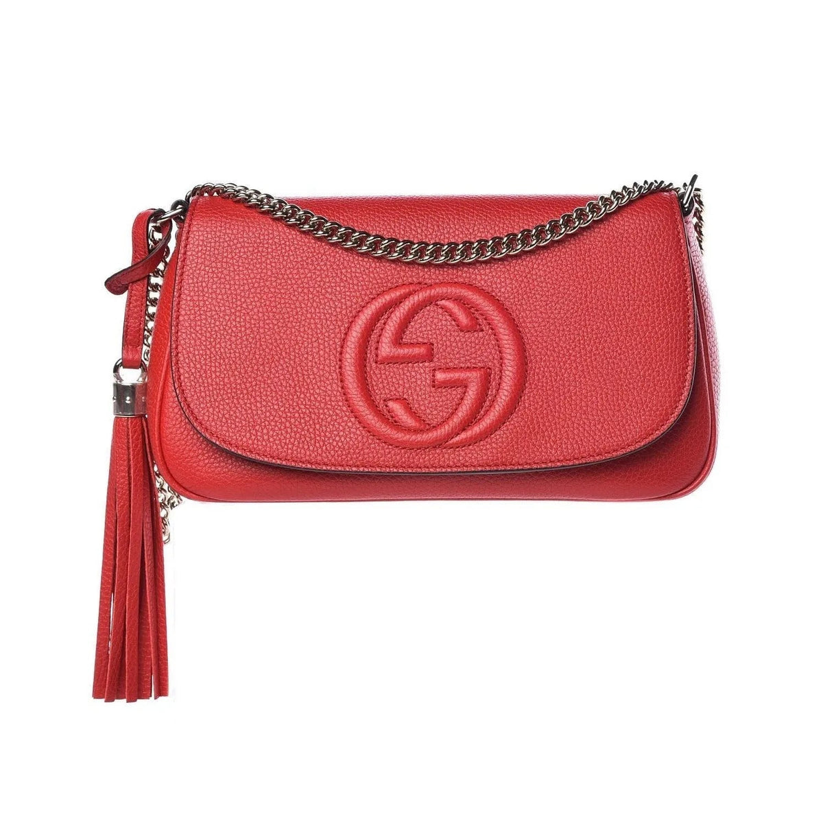 Gucci Soho Disco Red Leather GG Tassel Chain Crossbody Bag - Handbags - Clayton's Online Store