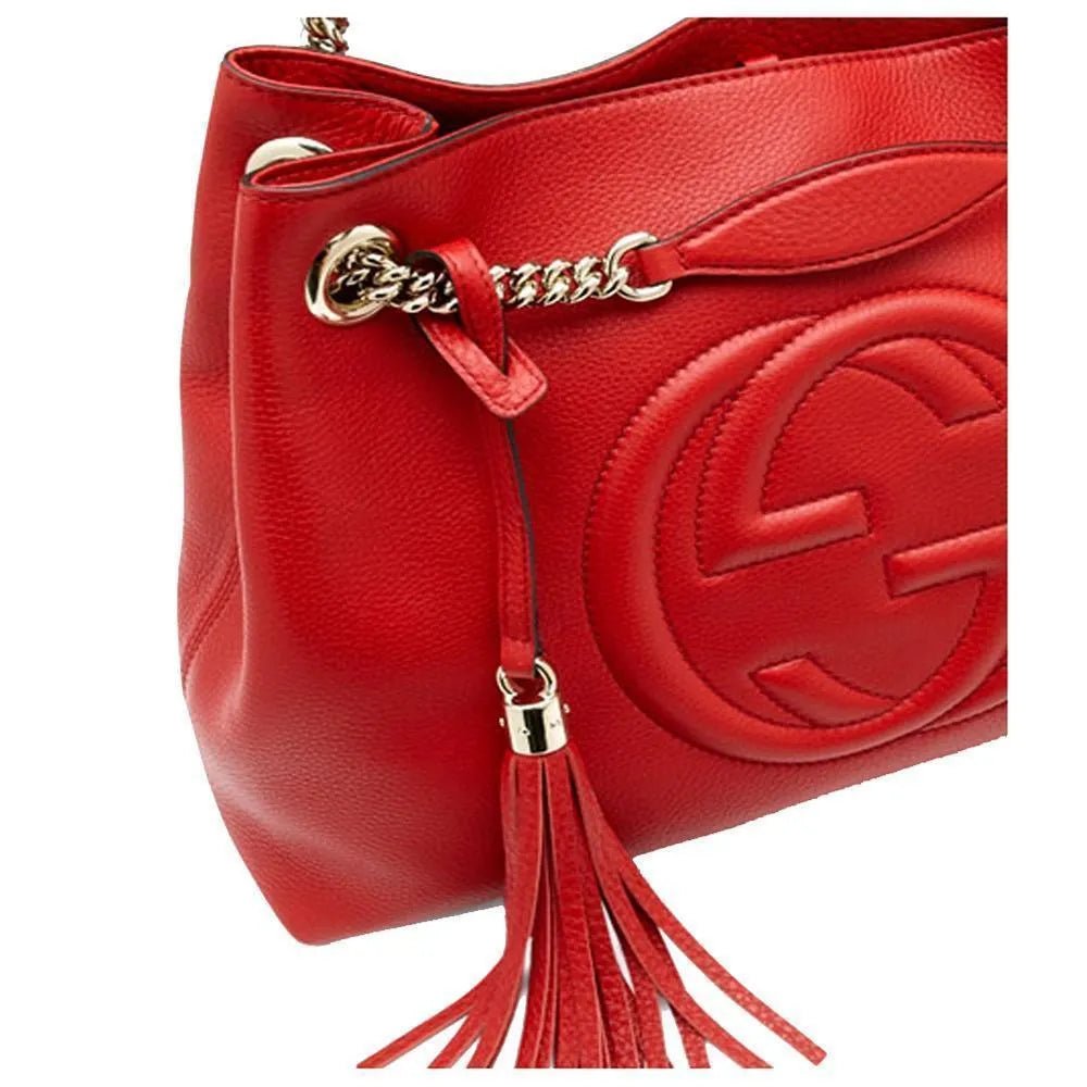 Gucci Soho Red Cellarius GG Logo Leather Chain Tote Bag - Handbags - Clayton's Online Store