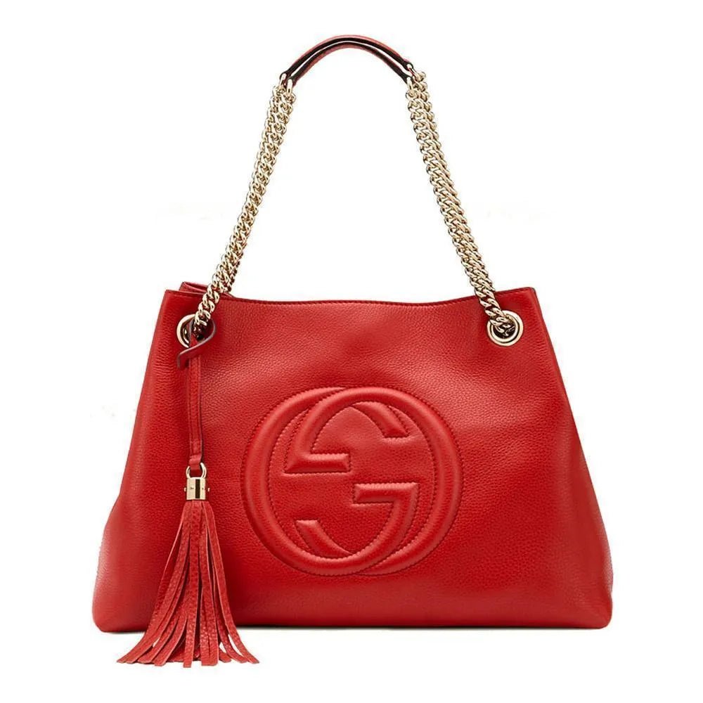 Gucci Soho Red Cellarius GG Logo Leather Chain Tote Bag - Handbags - Clayton's Online Store