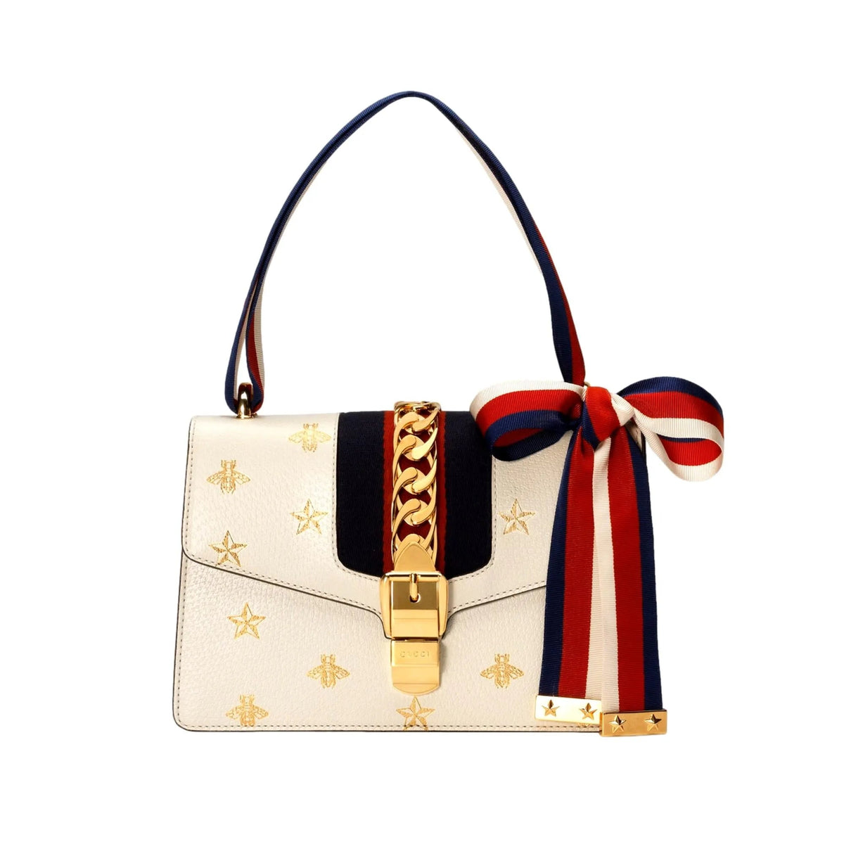 Gucci Sylvie Bee Star Ivory Leather Shoulder Bag - Handbags - Clayton's Online Store