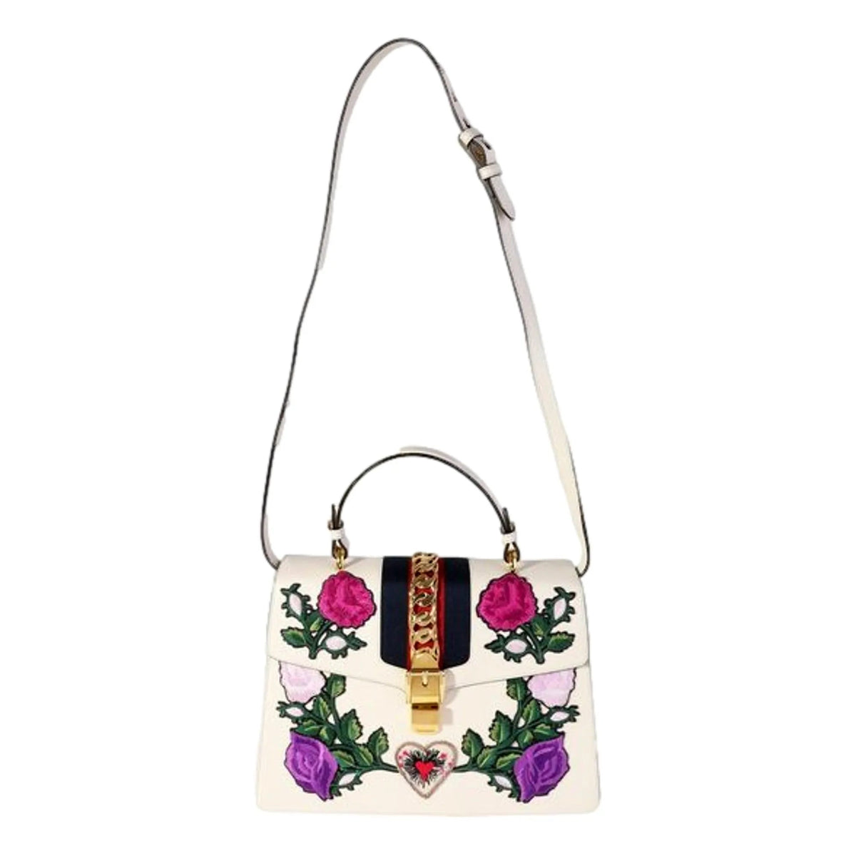 Gucci Sylvie Embroidered Off White Medium Top Handle Bag - Handbags - Clayton's Online Store