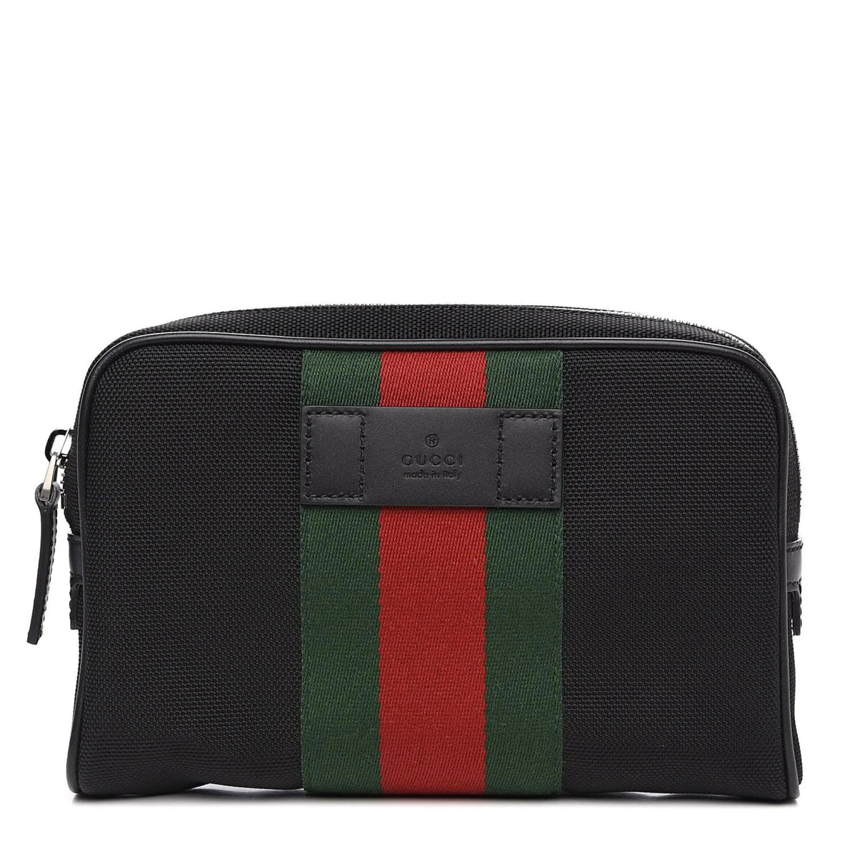 Gucci Techno Web Stripe Black Canvas Leather Trim Waist Belt Bag - Handbags - Clayton's Online Store