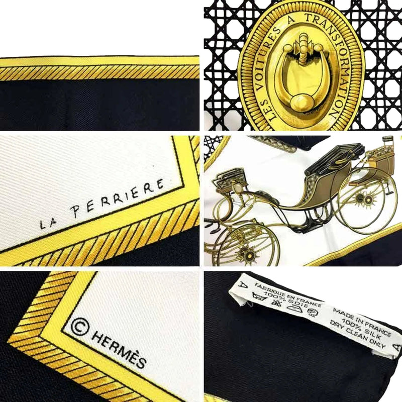 Hermes Les Voitures A Transformation Black and Gold Carriages Silk Scarf - Scarves and Shawls - Clayton's Online Store