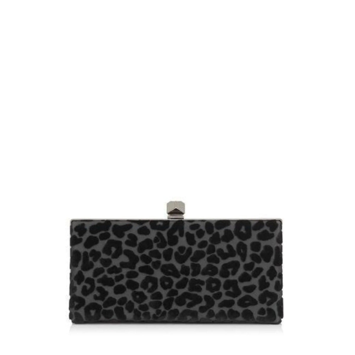 Jimmy Choo Celeste Black Devore Velvet Leopard Clutch Bag - Handbags - Clayton's Online Store