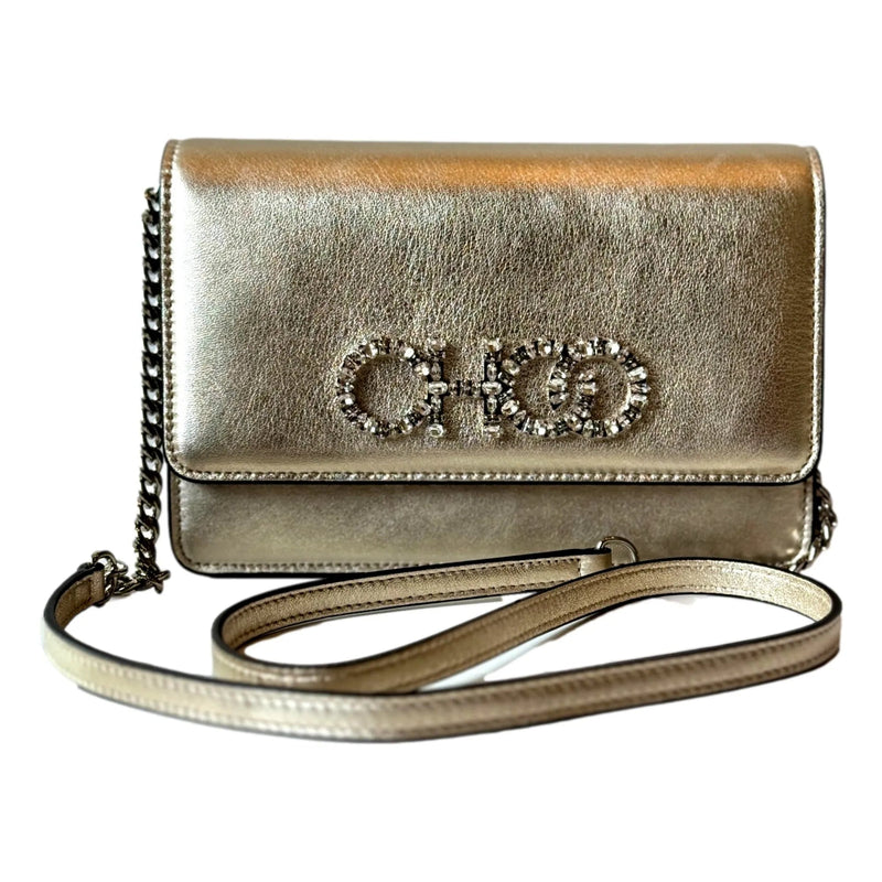 Jimmy Choo Kalina Crossbody Clutch Bag Crystal Logo Metallic Gold - Handbags - Clayton's Online Store