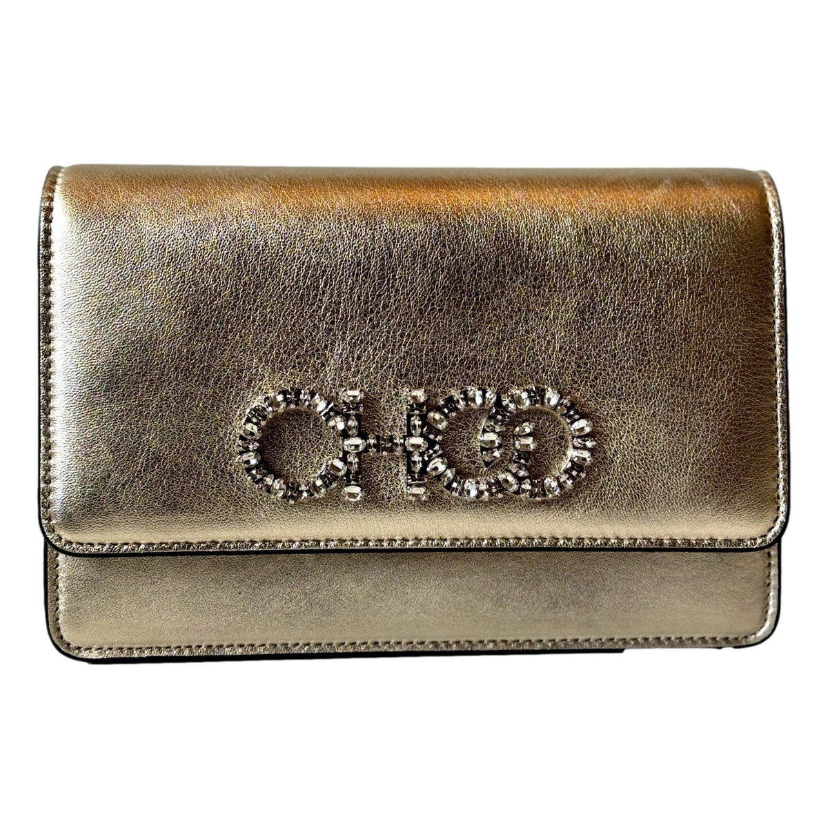 Jimmy Choo Kalina Crossbody Clutch Bag Crystal Logo Metallic Gold - Handbags - Clayton's Online Store