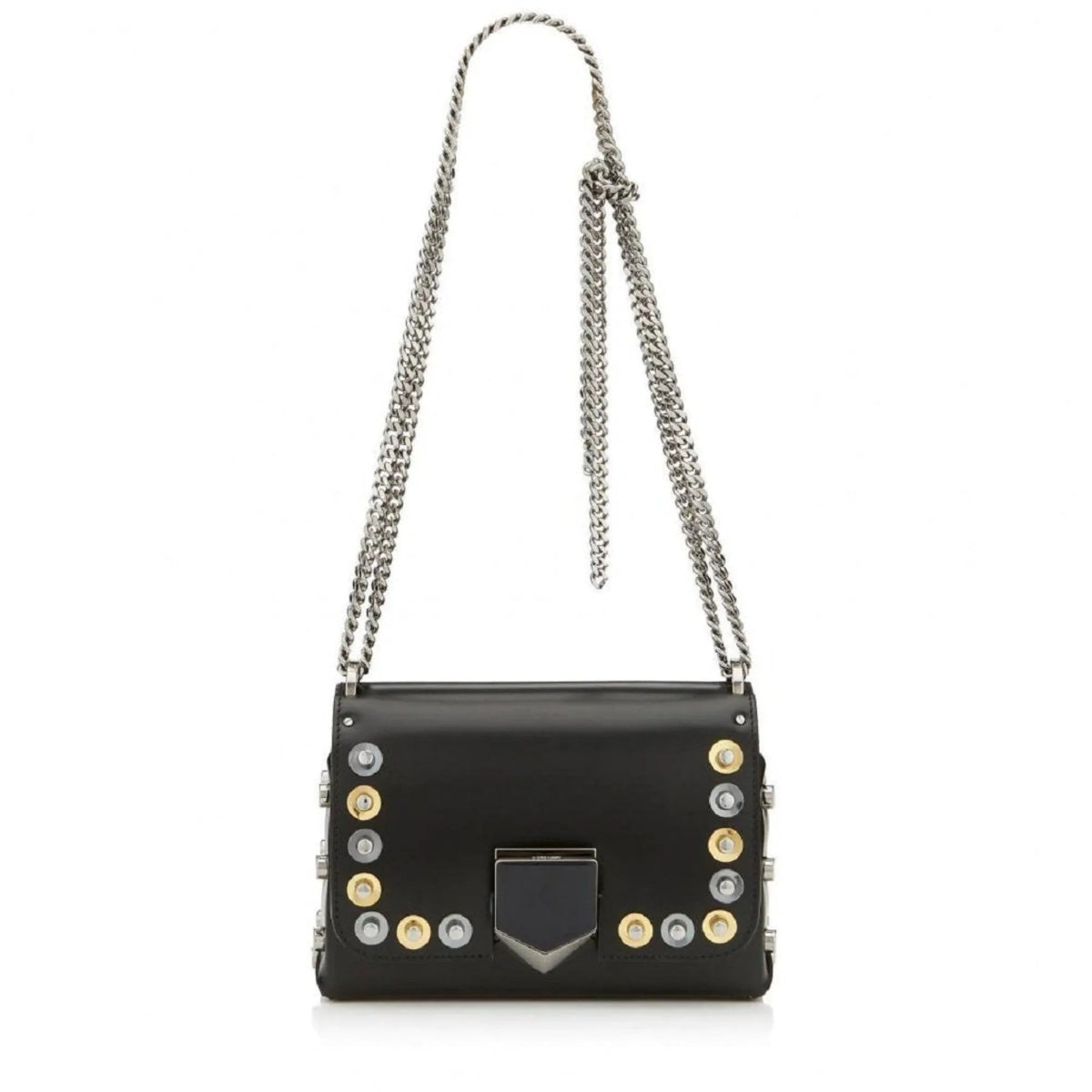 Jimmy Choo Lockett Petite Black Leather Gold Silver Studs - Handbags - Clayton's Online Store