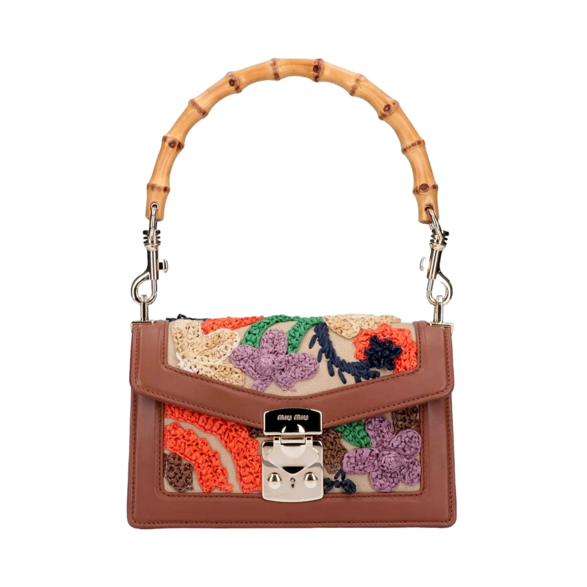 Miu Miu Canapa Ricamo Bamboo Embroidered Shoulder Bag - Handbags - Clayton's Online Store