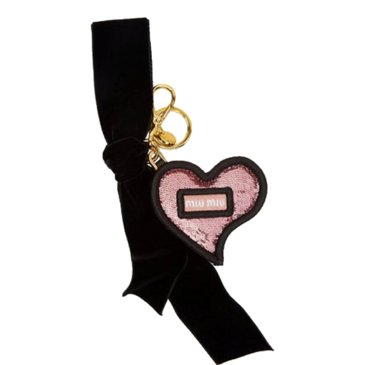 Miu Miu Trick in Pelle Heart Key Chain Bag Charm Pink Sequin and Ribbon - Keychains - Clayton's Online Store