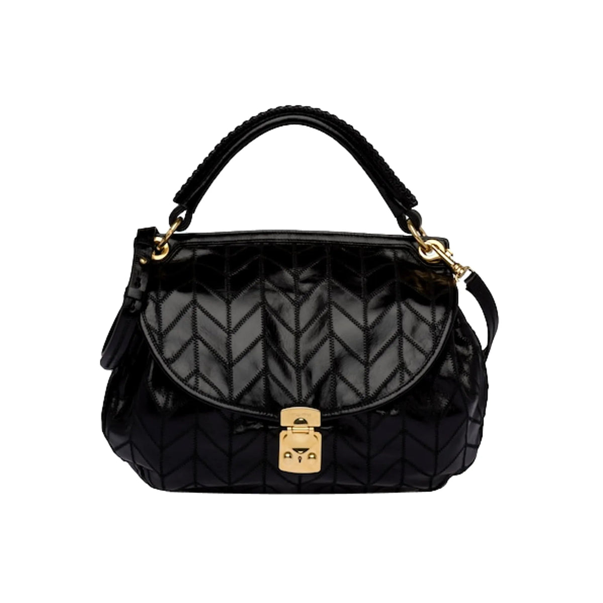 Miu Miu Vitello Shine Patch Black Leather Satchel Bag - Handbags - Clayton's Online Store