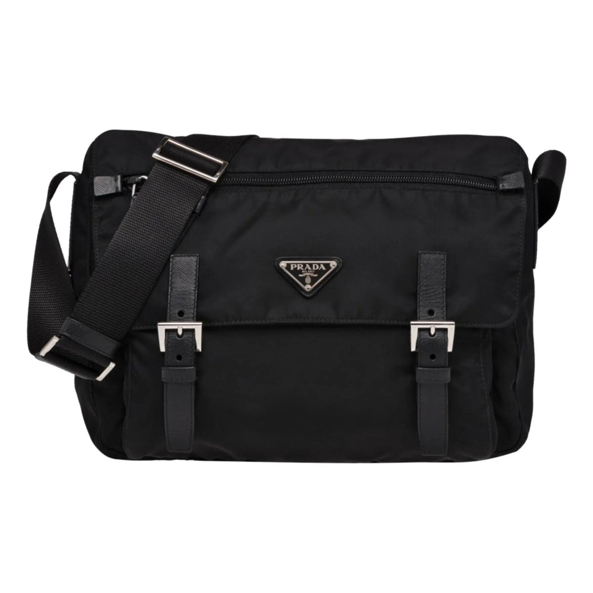 Prada Black Nylon Triangle Logo Messenger Bag - Handbags - Clayton's Online Store