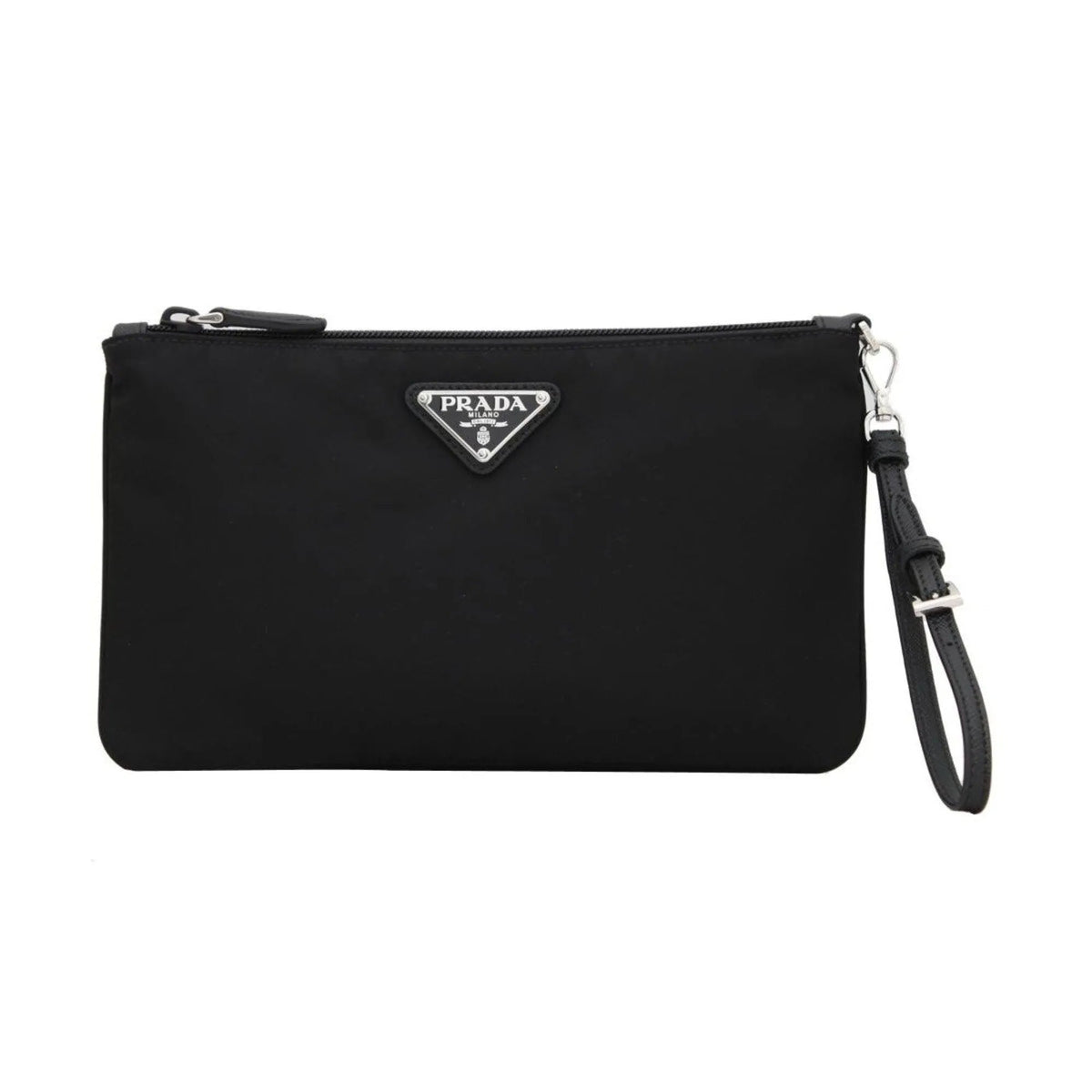 Prada Black Tessuto Nylon Pouch Prada Logo Wristlet Clutch Bag - Handbags - Clayton's Online Store