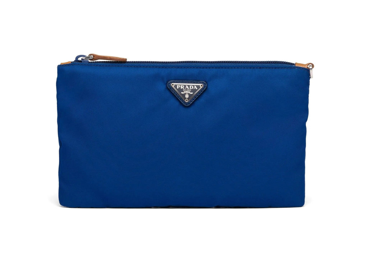 Prada Blue Tessuto Nylon Pouch Wristlet Clutch Silver - Handbags - Clayton's Online Store