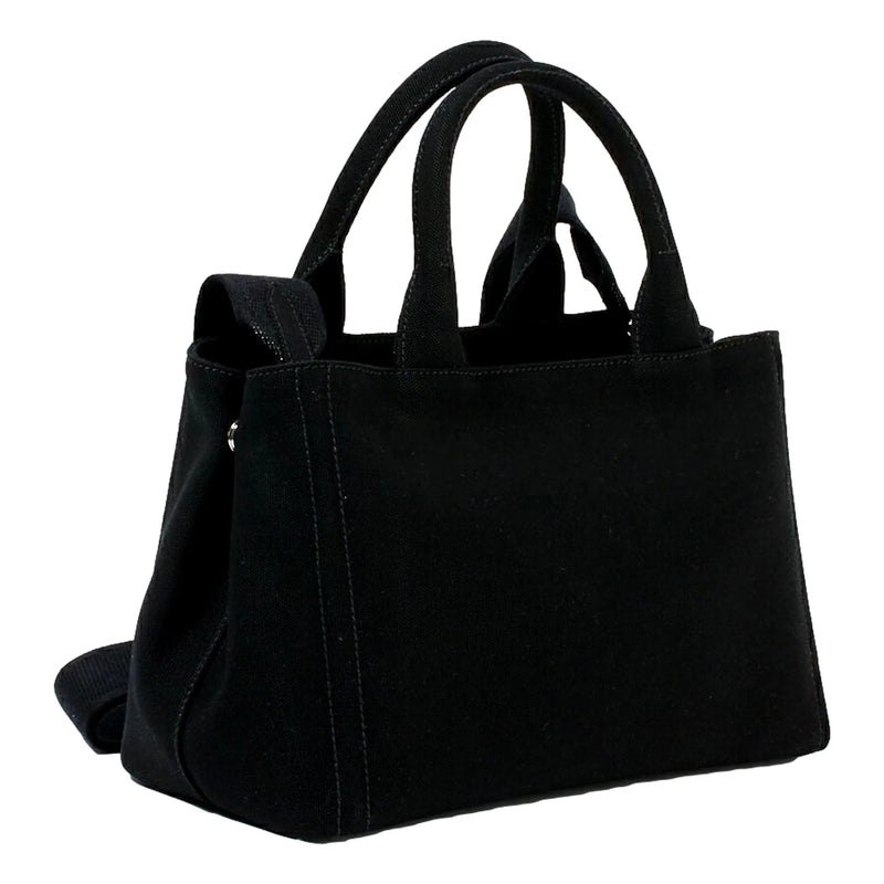 Prada Canapa Tote Handbag Canvas Embossed Lettering Logo Fabric Black - Handbags - Clayton's Online Store