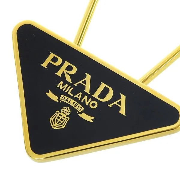 Prada Enameled Metal Logo Pin Key Ring Black and Gold Purse Charm - Accessories - Clayton's Online Store