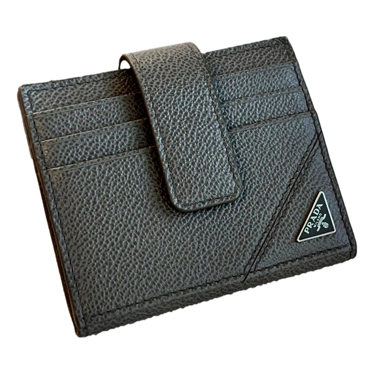 Prada Grey Vitello Grain Leather Card Bifold Wallet - Wallets - Clayton's Online Store