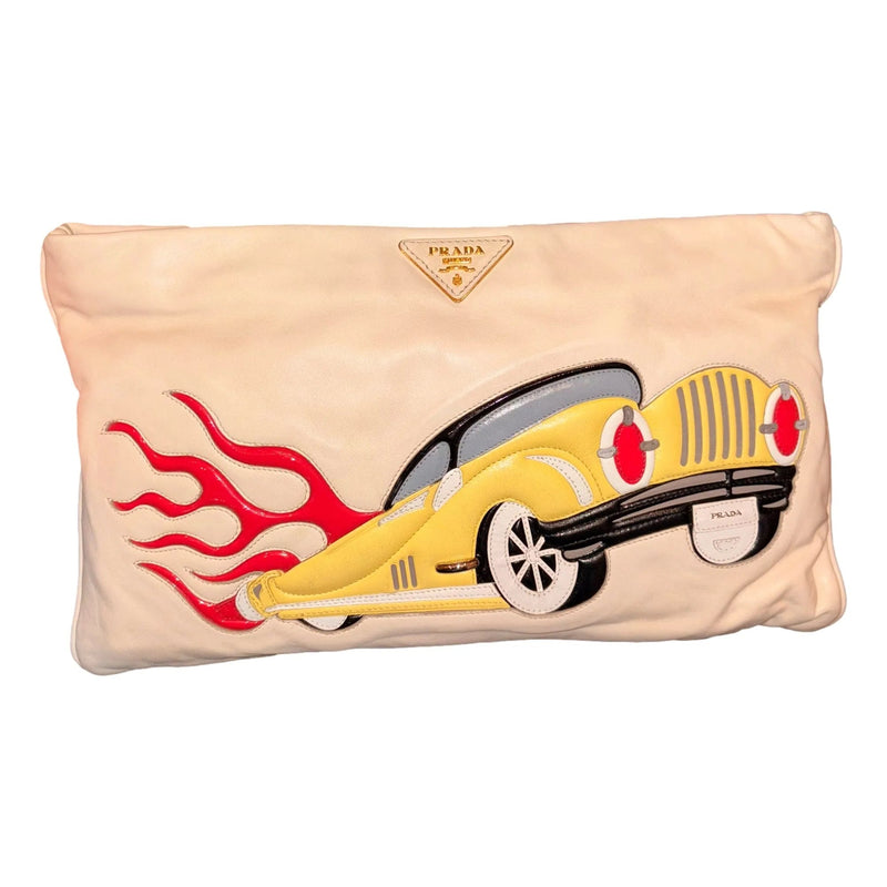 Prada 'Hot Rod Culture' Car Applique White Leather Handbag Clutch - Handbags - Clayton's Online Store