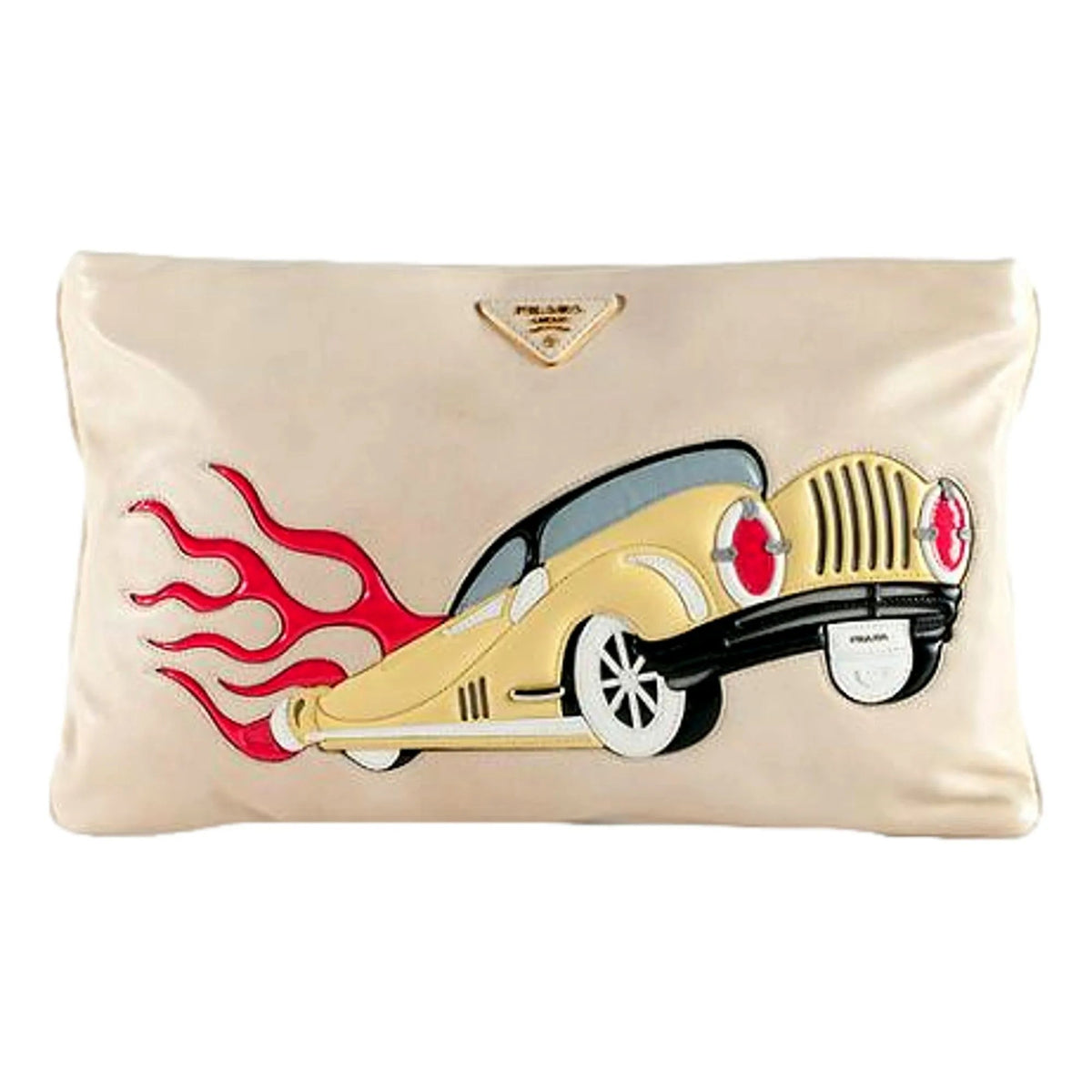 Prada 'Hot Rod Culture' Car Applique White Leather Handbag Clutch - Handbags - Clayton's Online Store