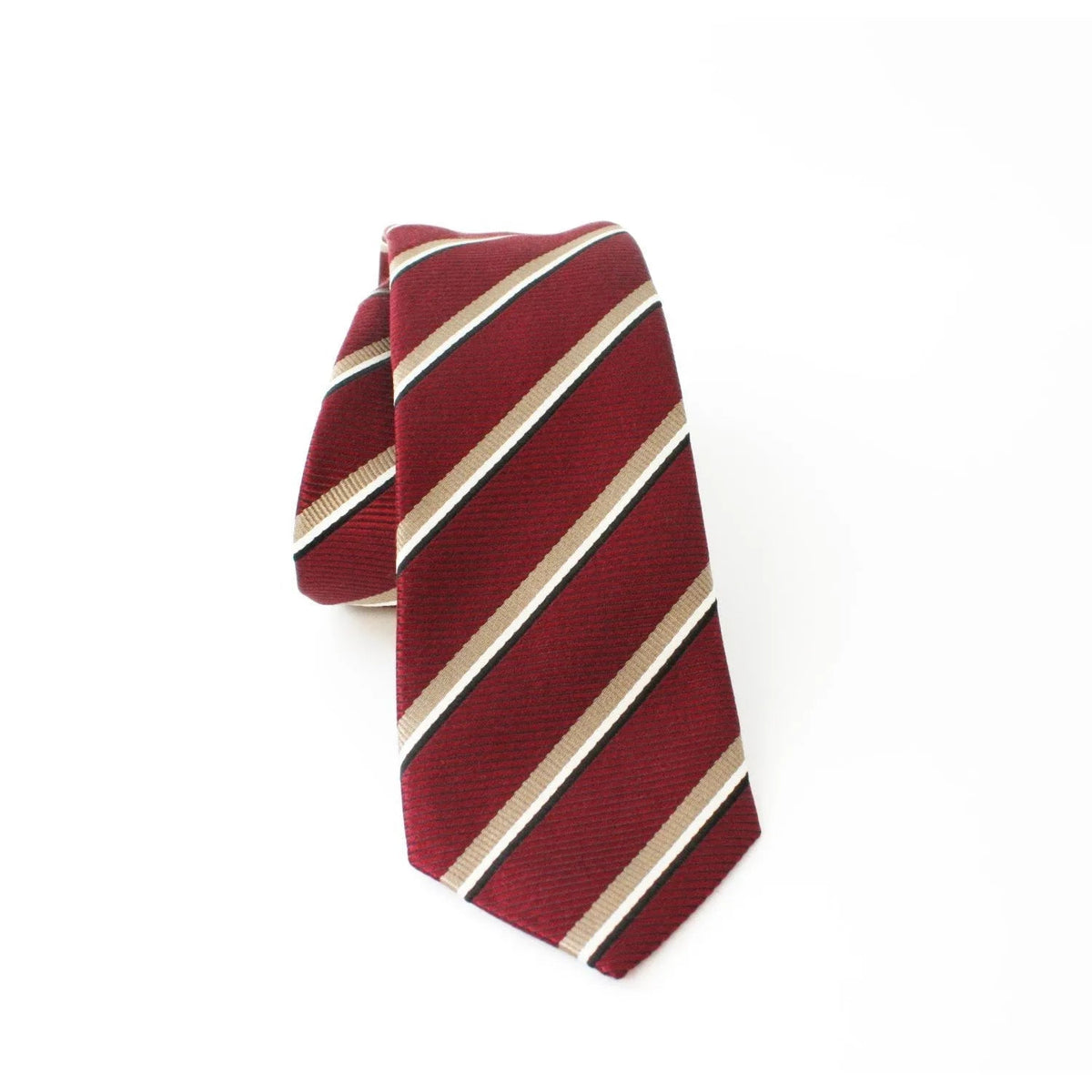 Prada Mens Neck Tie 100% Silk Bordeaux Red Gold Stripe Classic Pattern - Neckties - Clayton's Online Store