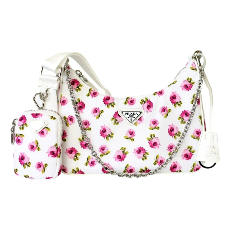 Prada Re - Edition Hobo Bag Tessuto Nylon Womens Mini Pink and White Floral - Handbags - Clayton's Online Store