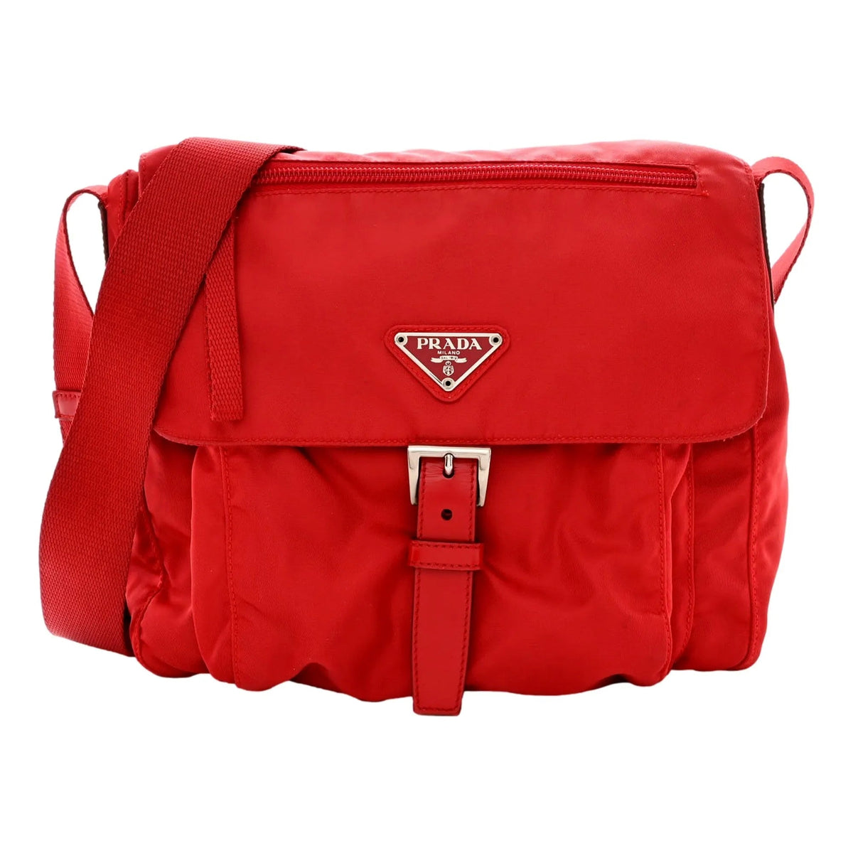 Prada Rosso Pattina Nylon Red Medium Messenger Bag - Handbags - Clayton's Online Store