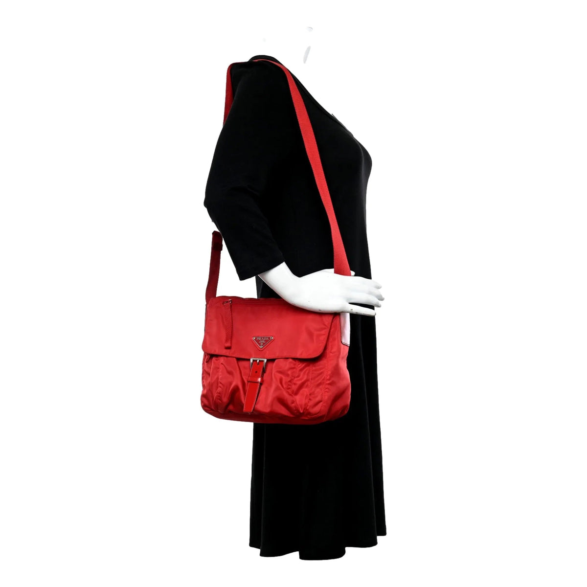 Prada Rosso Pattina Nylon Red Medium Messenger Bag - Handbags - Clayton's Online Store