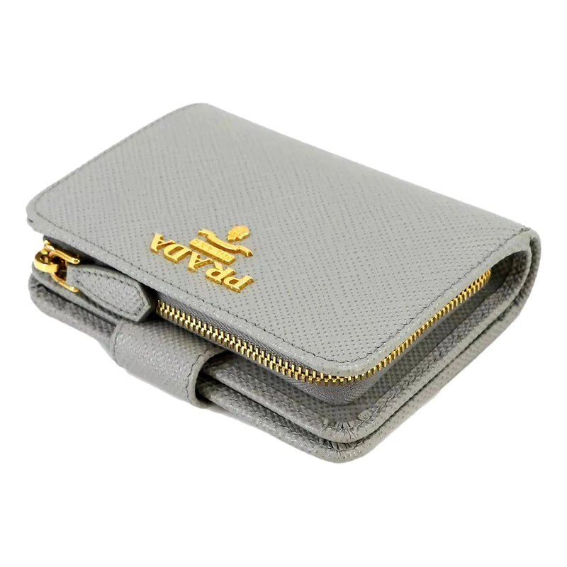 Prada Saffiano Leather Small Wallet with Zipper Nube Grey Metal Logo - Wallets - Clayton's Online Store