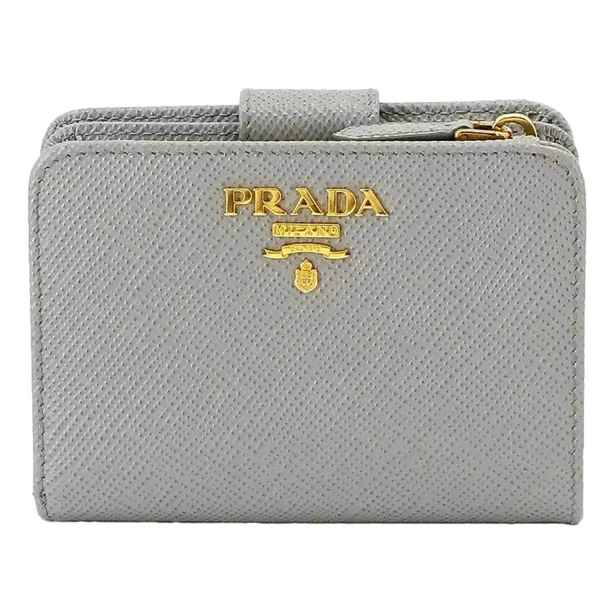 Prada Saffiano Leather Small Wallet with Zipper Nube Grey Metal Logo - Wallets - Clayton's Online Store