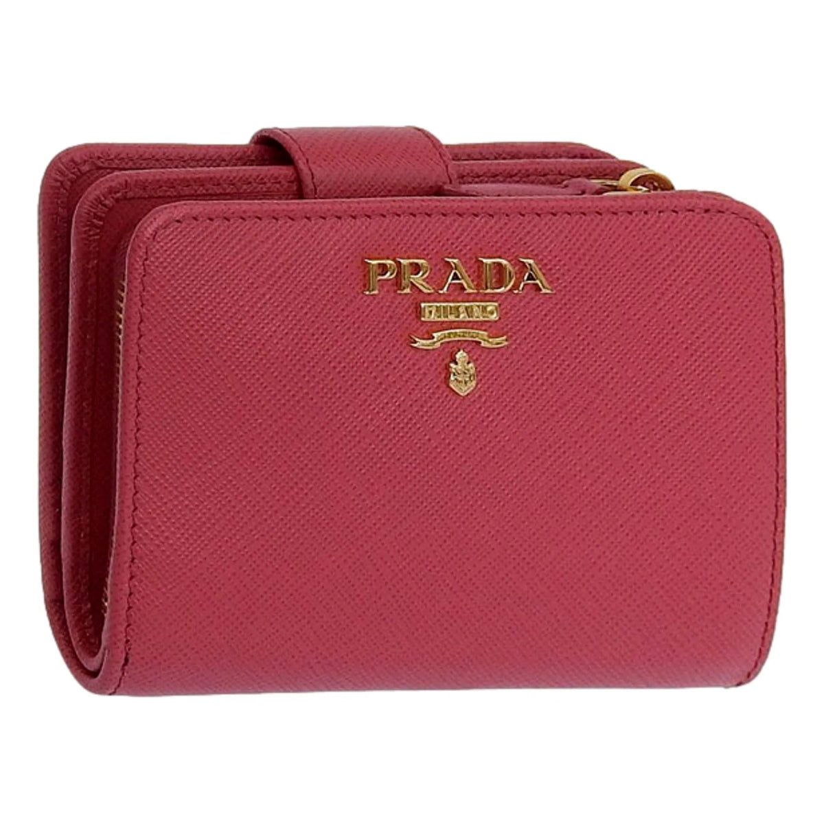 Prada Saffiano Leather Small Wallet with Zipper Peonia Pink Metal Logo - Wallets - Clayton's Online Store