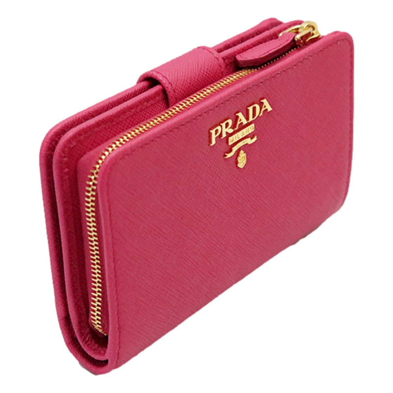 Prada Saffiano Leather Small Wallet with Zipper Peonia Pink Metal Logo - Wallets - Clayton's Online Store